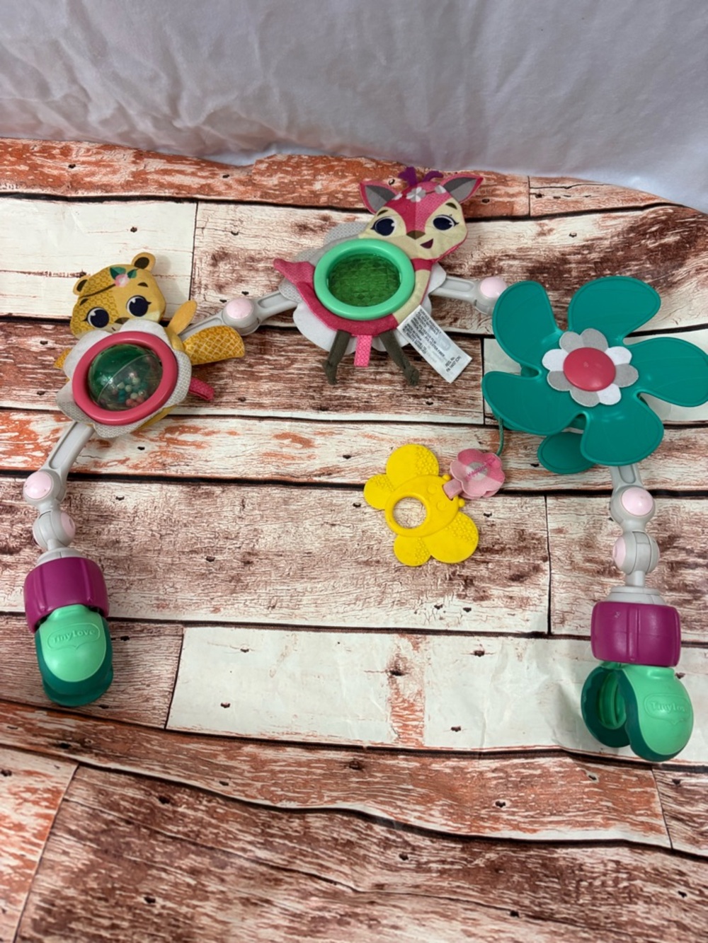 Infant Clip-On Activity Toy Bar with Pink, Teal and Yellow Accents